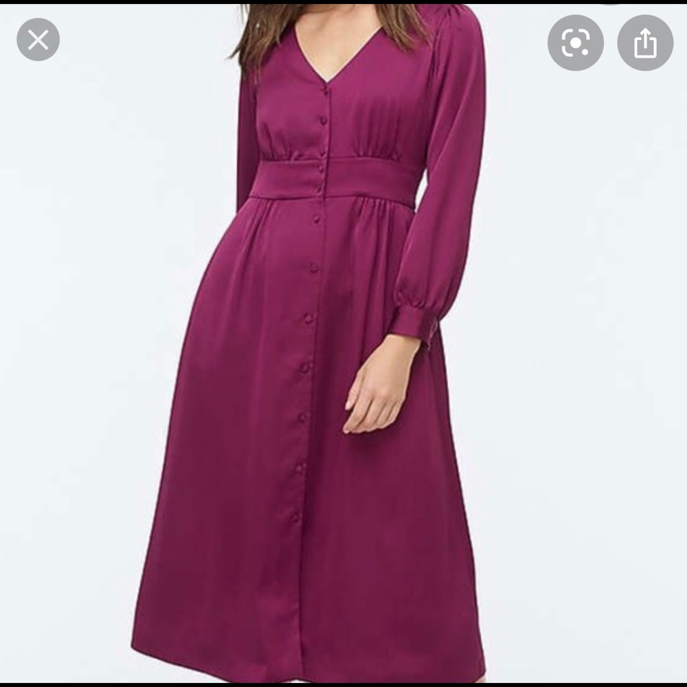 Jcrew button front midi dress, fuschia, 6T